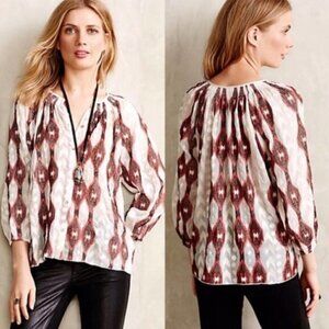 Line & Dot Embroidered Peasant Tunic Top